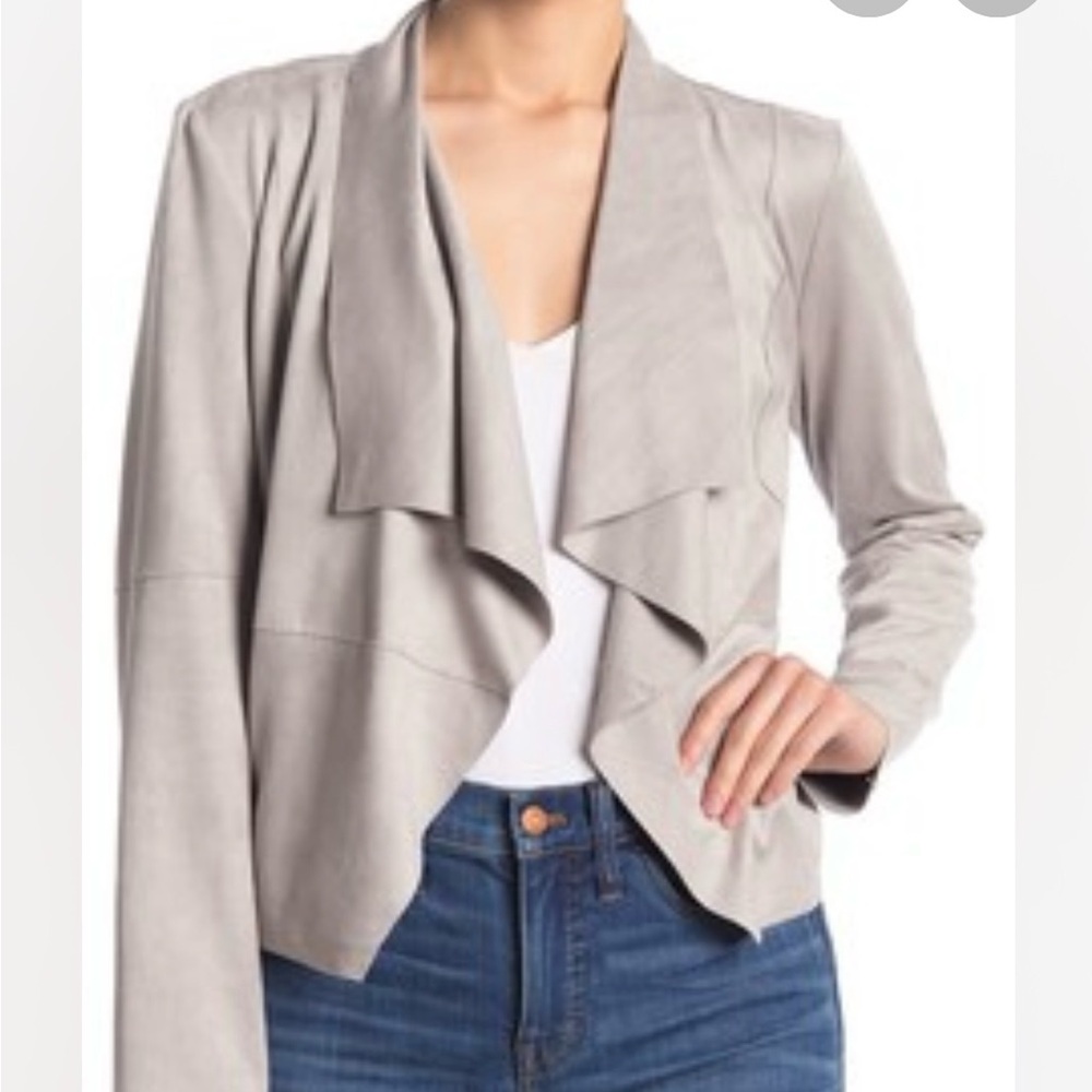 Bagatelle Womens Small Tan Beige Faux Leather Waterfall Draped Open Front Jacket